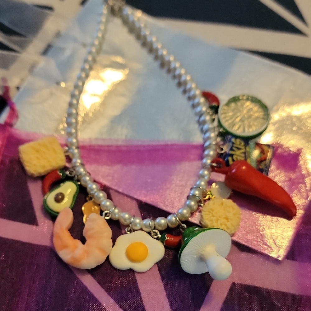 Charming Pearl Necklace with Colorful Charms